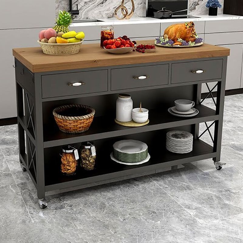 Modern Style Rolling Kitchen Cart Metal Rectangular Kitchen Island Cart with Drawer