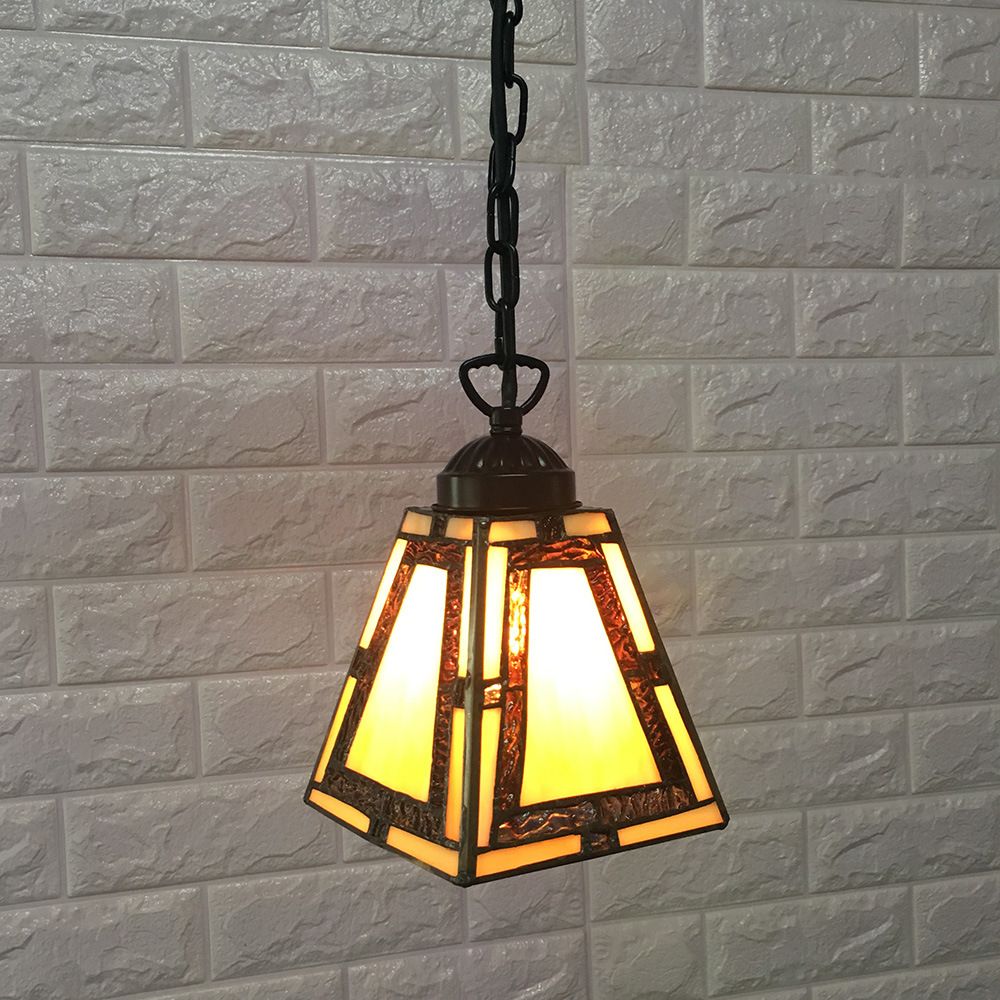 Mission Style Geometric Pendant Lights 1 Light Stained Glass Bedroom Hanging Pendant Lights in Yellow