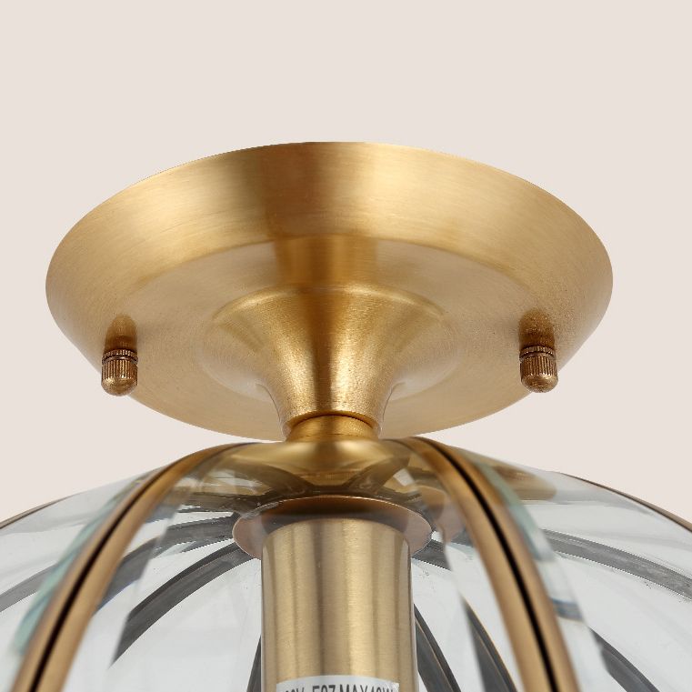 1 Light Bowl Shade Semi Flush Mount Lighting Colonial Style Glass Ceiling Light for Hallway