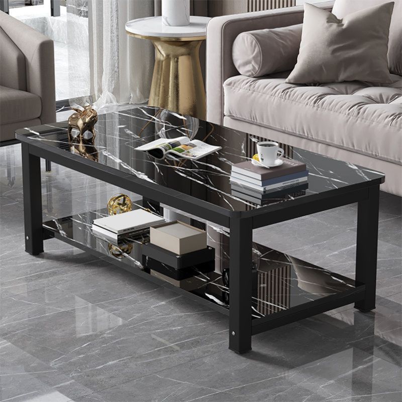 Round Wooden Coffee or End Table Iron Pedestal Base with Storage