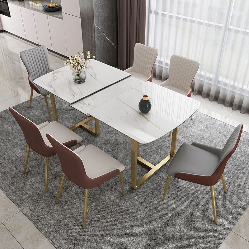 Glam 1/4/5/7 Pieces Dining Table Set with White Sintered Stone Top Scalable Dinette Set