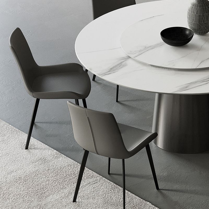 Round Stone Dining Table Modern White Furniture with Pedestal Base for Home