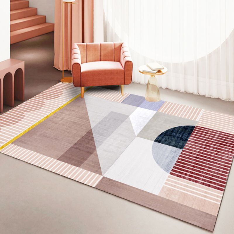 Dark Orange Modern Rug Polyester Color Block Rug Non-Slip Backing Rug for Living Room