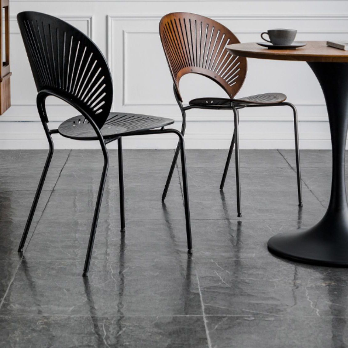 Industrial Style Patio Side Chair Open Back Armless Chair with Black Legs