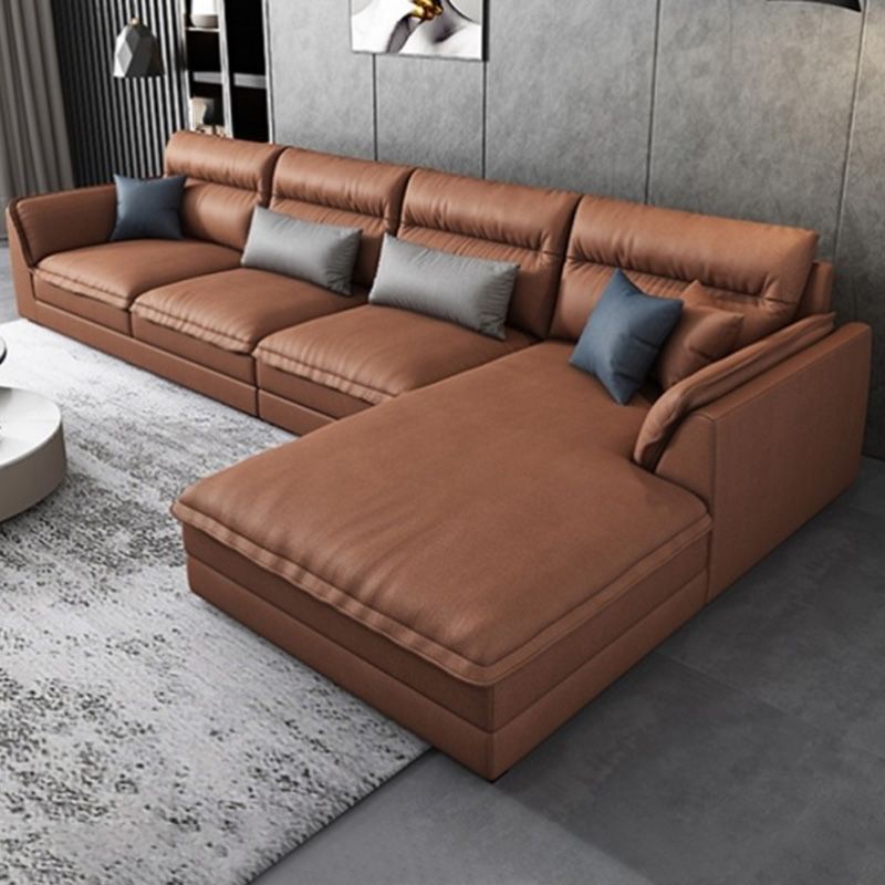 Modern Sectionals Faux Leather Pillow Top Arm Sectionals.134 inch
