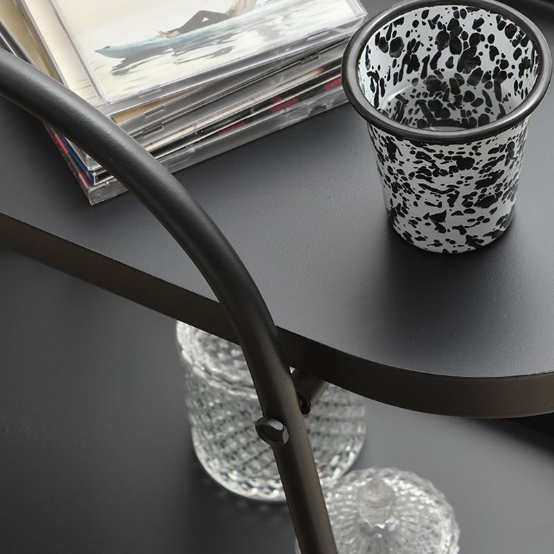 Contemporary Tray Top Double Tier End Table Oval End Slide Table with Storage