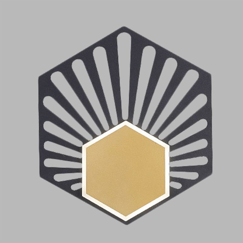 Hexagon Wall Mounted Light Modernist Metallic LED Bedside Sconce Lamp in Black with Fan Design, 8"/10" Wide