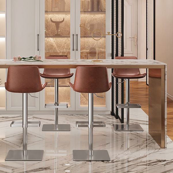 Contemporary Adjustable Height Swivel Leather Bar Stool with Footrest