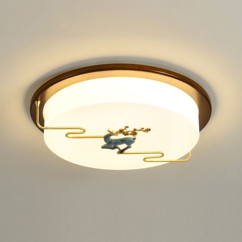 Plafonnier de style chinois en bois 1 lumière LED plafonnier encastré
