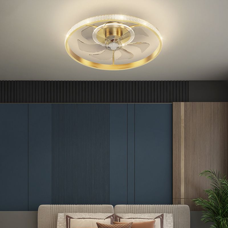 Brushed Gold Circular Ceiling Fan Lamp Minimalist Metal LED Semi Mount Lighting