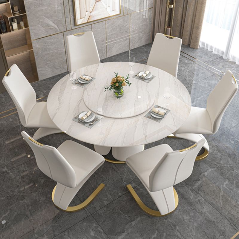 Glossy White Stone Dinette Table with Pedestal Modern Dining Table for Home
