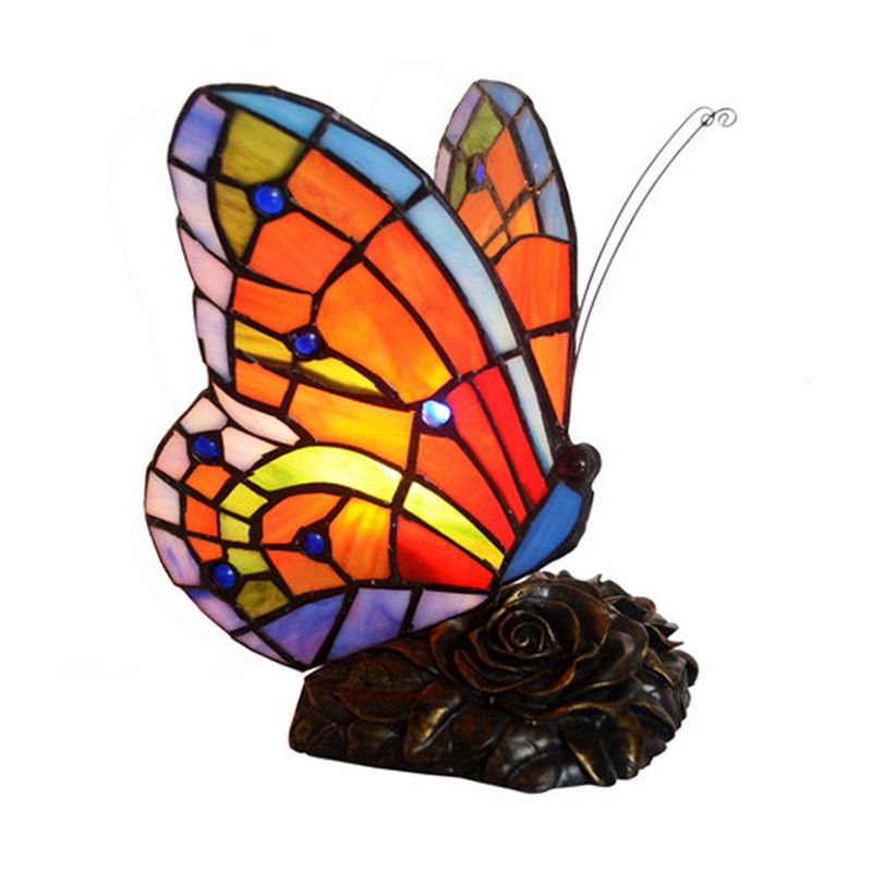 1 tête de nuit papillon clair de nuit méditerranéenne orange coupé à main la table de chevet en verre avec base rose