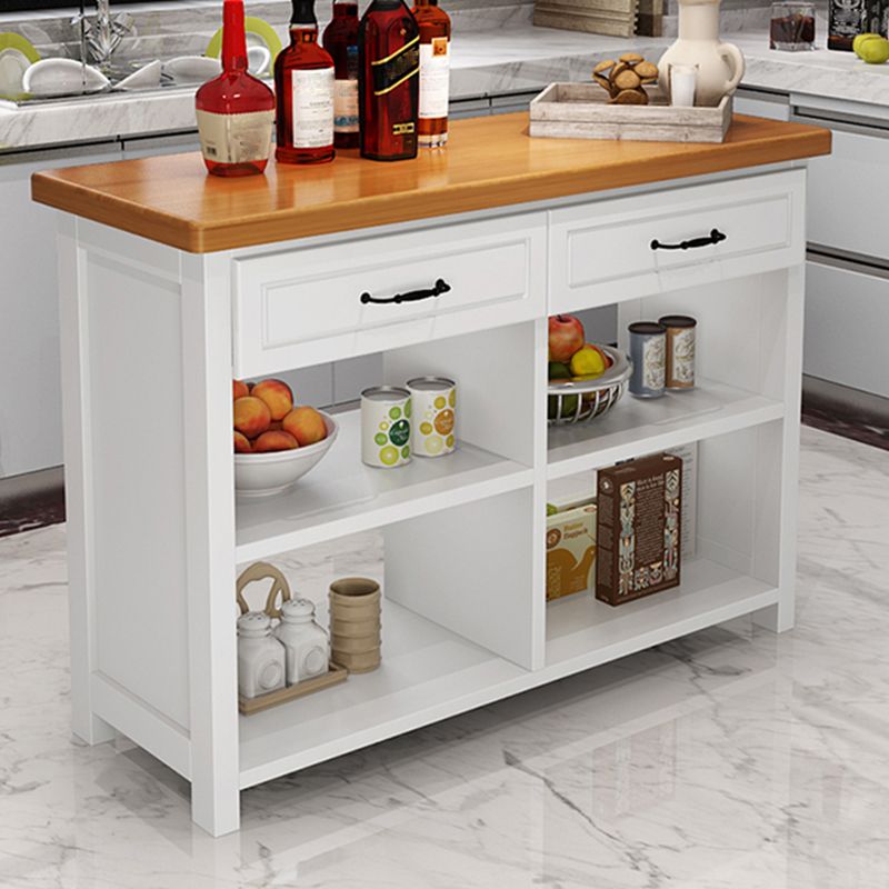 Matte Finish Pine Wood Kitchen Island Table with Open Storage for Dining Room