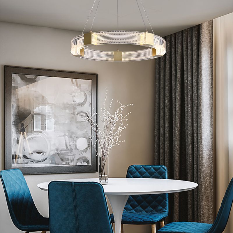 Simple Led Chandelier Light Fixtures Ring Shape Hanging Chandelier with Acrylic Shade