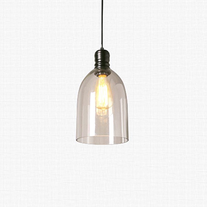 Industrial Vintage Single Pendant Light Wrought Iron Hanging Lamp with Clear Glass Shade
