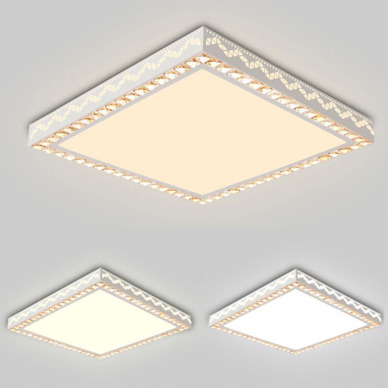Nordic Geometric Shaped Ceiling Lamp Crystal Living Room LED Flush Mount Light in White