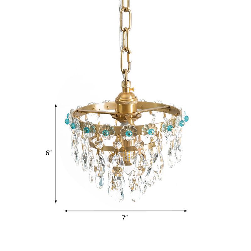 Luce a sospensione del cristallo sfaccettato conico moderno a 4 lampadine per sala da pranzo lampada a sospensione in oro