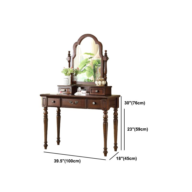 Traditional Makeup Vanity Desk Table with Drawer in Brown for Bedroom