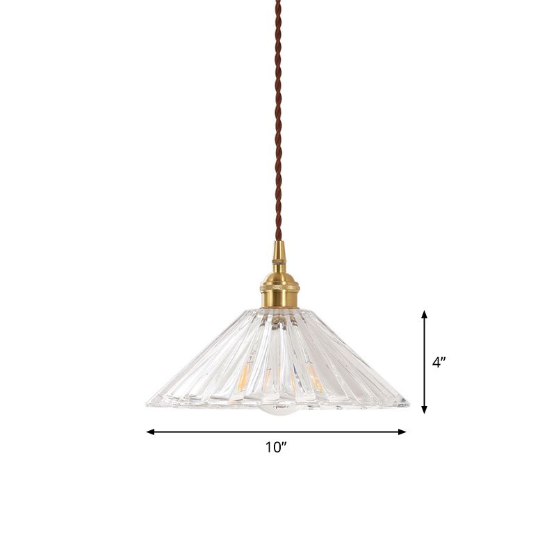 Cone Clear Ribbed Glass Hanging Light Simplicity 1 Bulb Restaurant Pendant Light Fixture