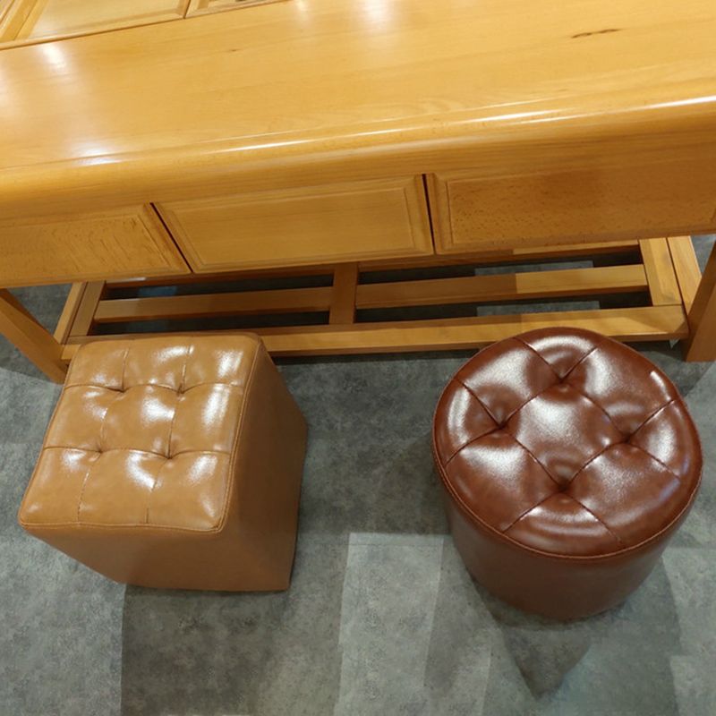 Modern Pouf Ottoman Genuine Leather Tufted Upholstered Solid Color Ottoman