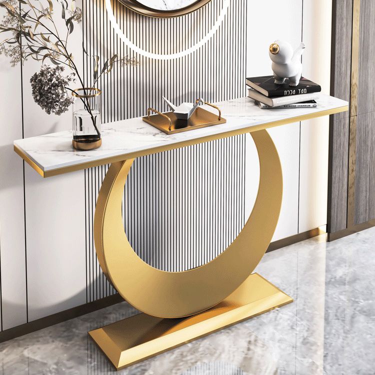 Glam Rectangle Console Table 31.5" Tall Stone Accent Table for Hall
