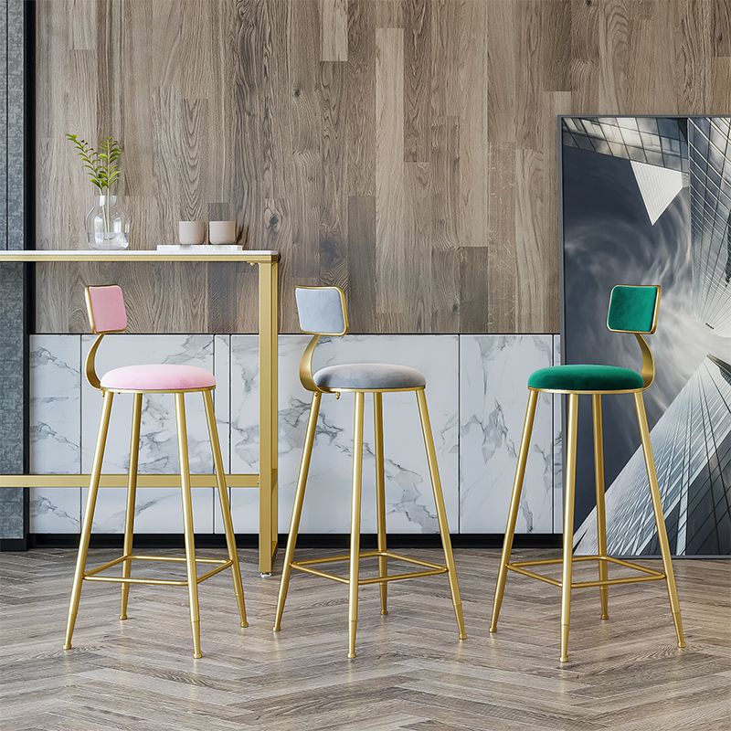 Nordic Backrest Armless Counter Stool Iron Cafe Bar Stool with Velvet Cushion and Pedal