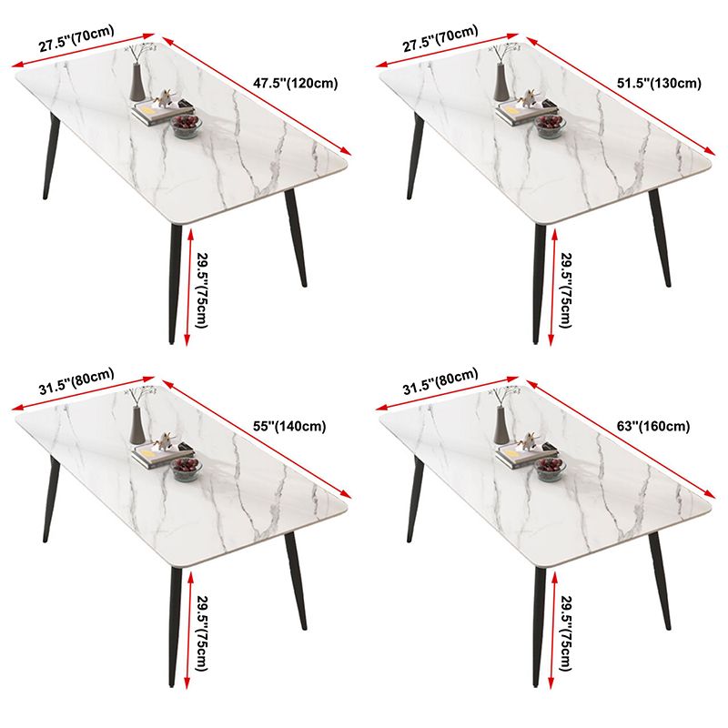 Table à manger à manger de simplicité en métal Table à dîner en pierre avec 4 jambes