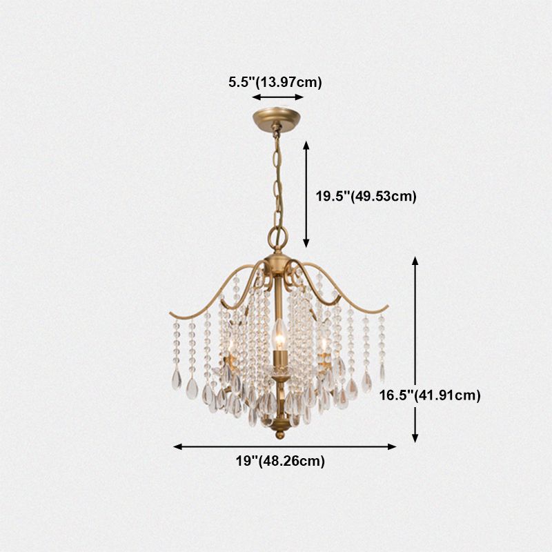 Retro Candlestick Chandelier 6 Heads Iron Hanging Lamp in Gold with Crystal Decoration