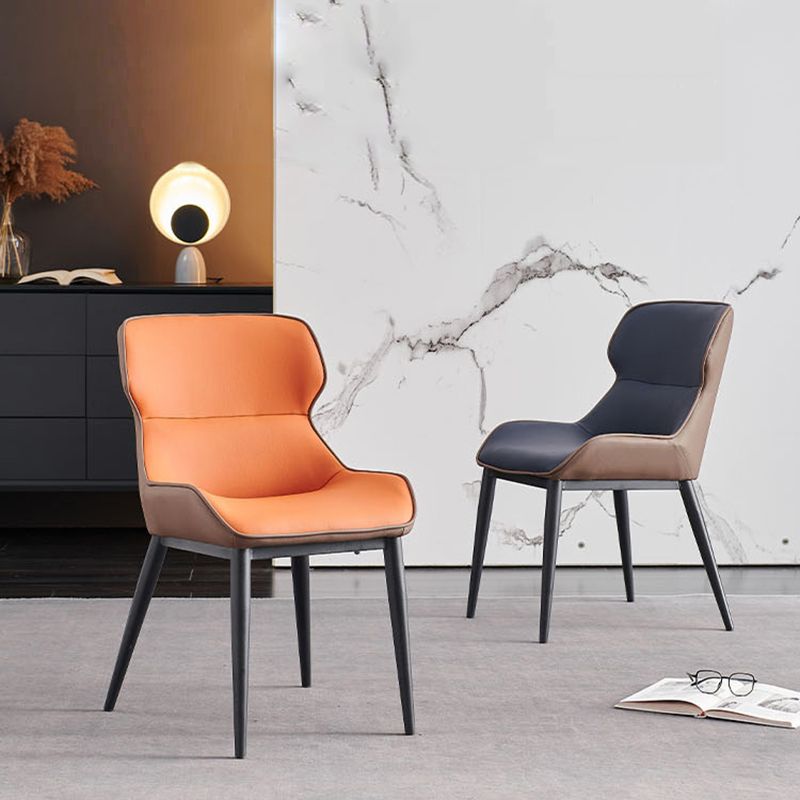 Industrial Style Wingback Side Chairs Faux Leather Dining Chairs