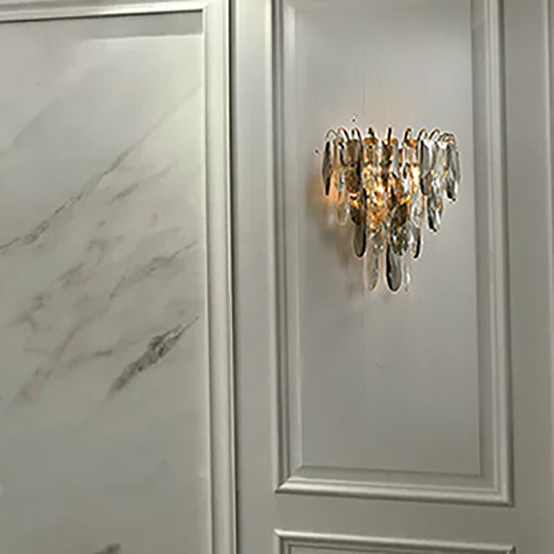 Modern Crystal Wall Light Geometric 12" High Wall Sconce in Grey for Living Room