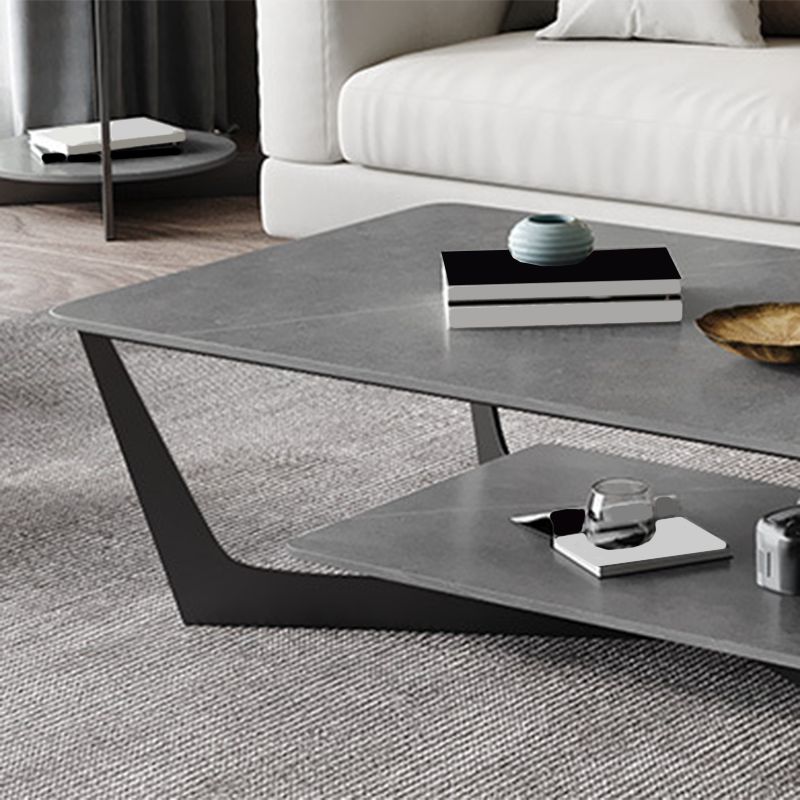 Rectangular Abstract Base Slate Glam Style with Storage Shelf Coffee Table
