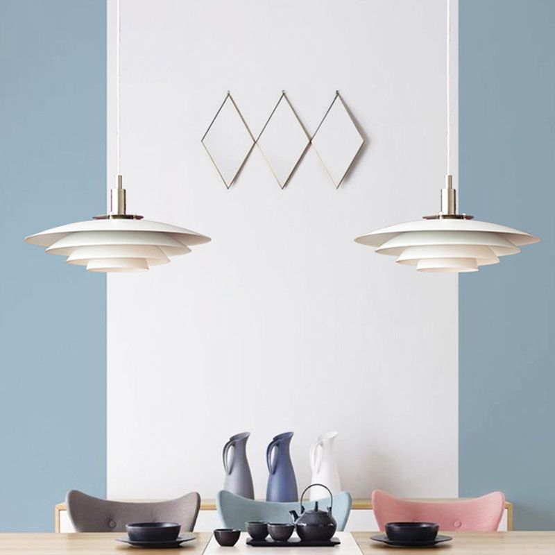 Nordic Style Minimalist Flying Saucer Hanging Light 15" Wide White Metal Single Bulb Lighting Fixture in Bedroom