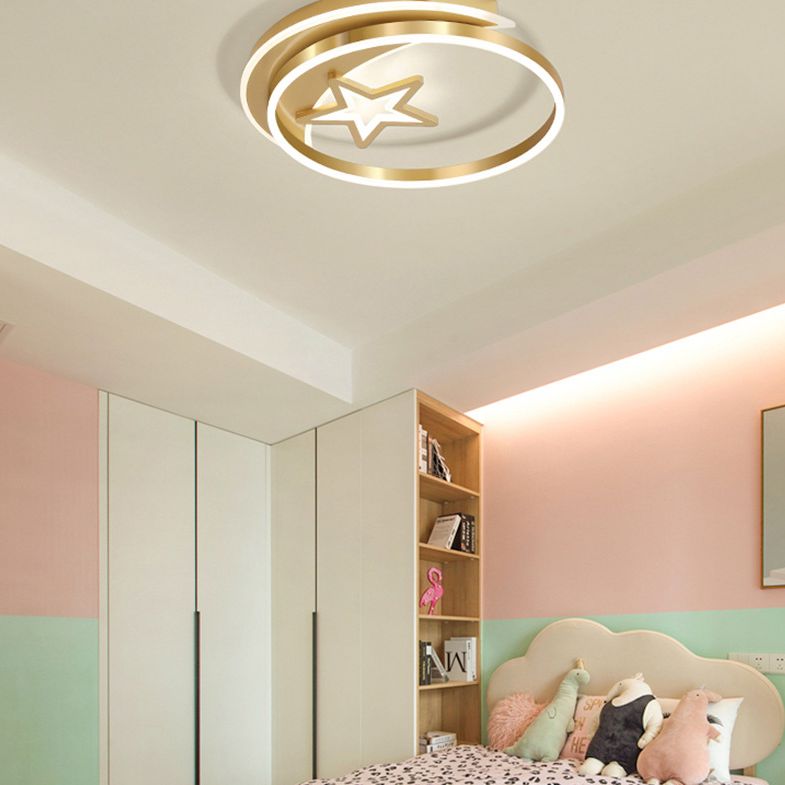 Moon And Star Flush Mount Ceiling Light Contemporary Acrylic Ceiling Mount Light Fixture for Children Bedroom