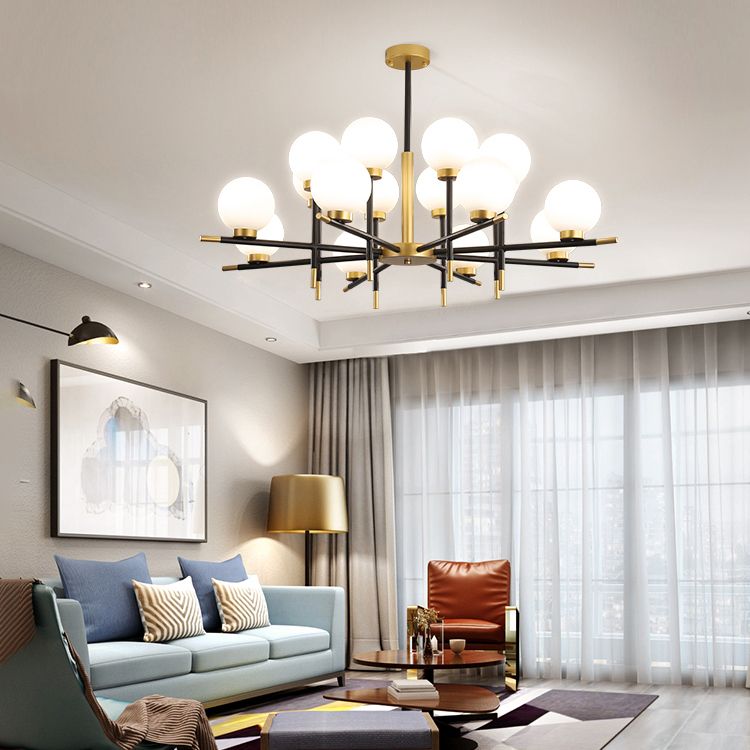 Zwart en gouden binnenhanglampje in moderne artistieke stijl Iron Globe kroonluchter met glazen schaduw