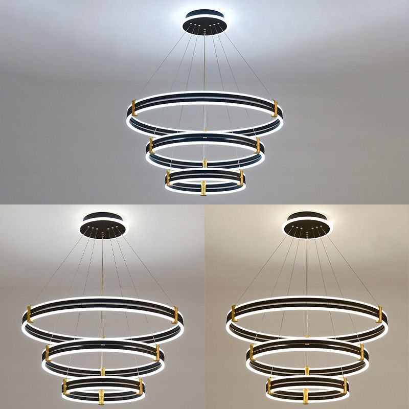 Postmodern Simplicity Round Ceiling Chandelier Acrylic Hanging Light with Hanging Cord for Living Room