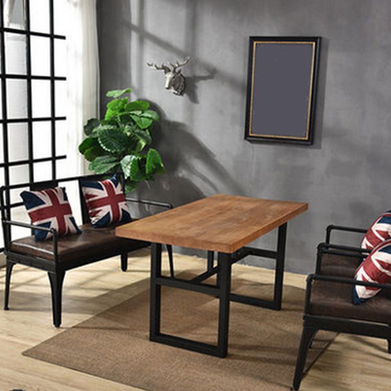 Industrial Solid Wood Top Dining Table Brown Table with Metal Base