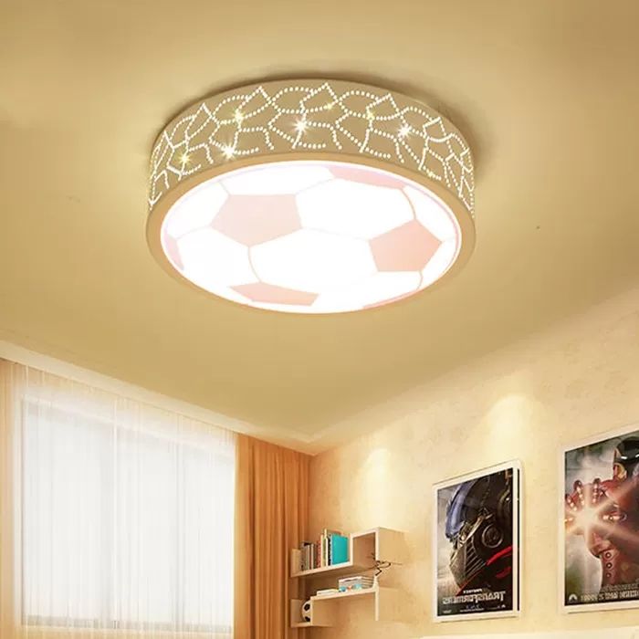 Plafoniera da calcio piatta in metallo, camera da letto per bambini, bagno, sport, luce creativa da incasso