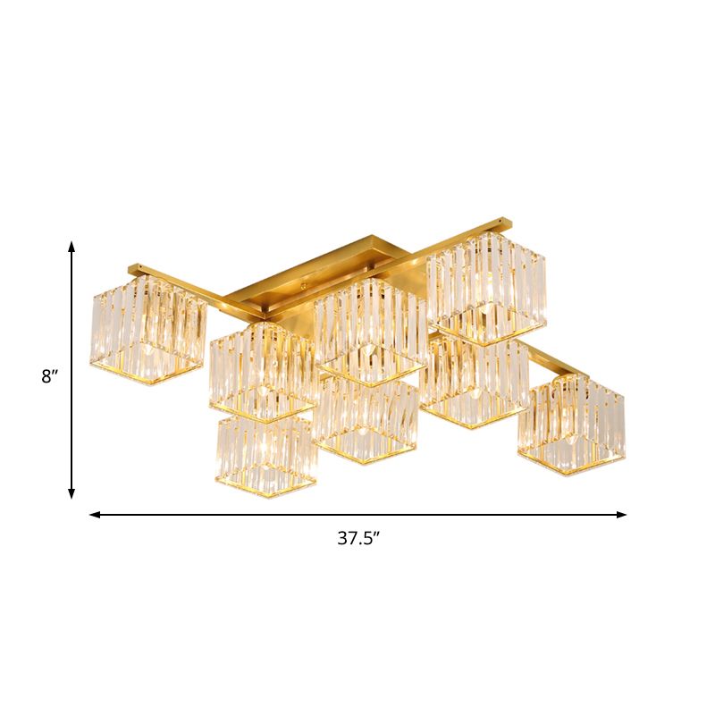 Black/Gold Cubic Living Room Flush Mount Lighting Modernist 4/6/8 Lights Crystal Ceiling Lighting