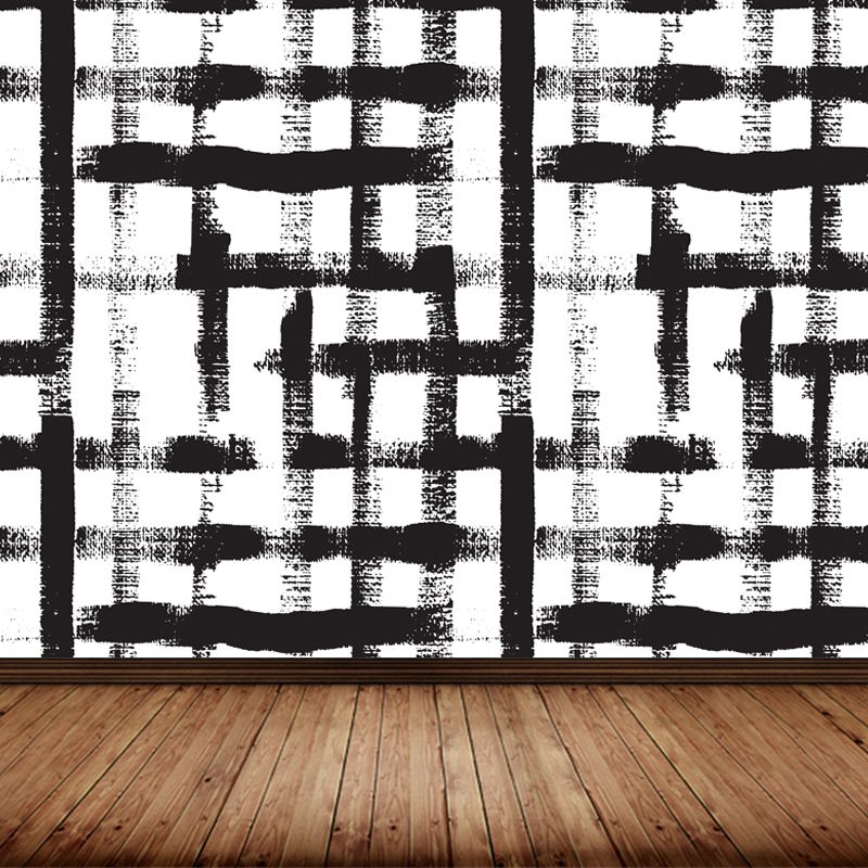 Modern Geometric Wall Mural Non-Woven Stain Resistant Black and White Wall Art for Home
