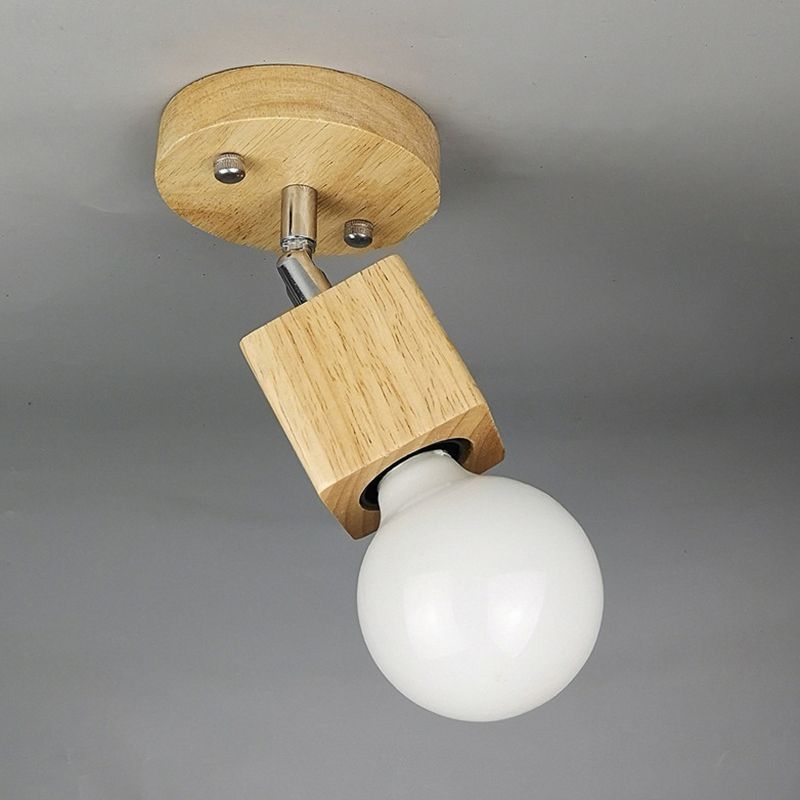 Cube Shaped Wooden Vanity Wall Sconce Nordic Beige Wall Mounted Lamp for Bathroom Hallway