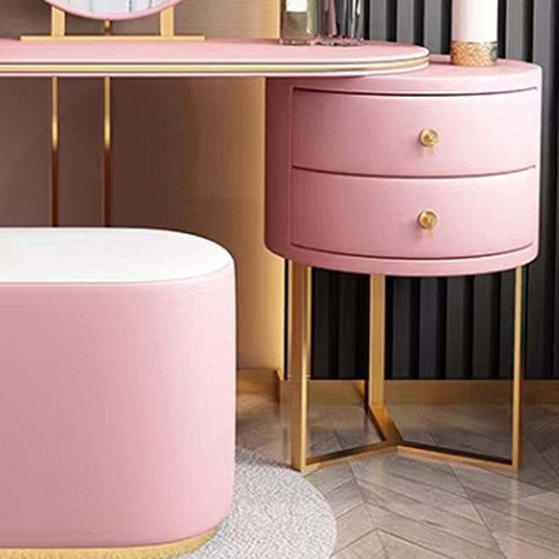 2 Drawers Vanity Set with Stool and Mirror Genuine Leather Makeup Vanity Table for Women