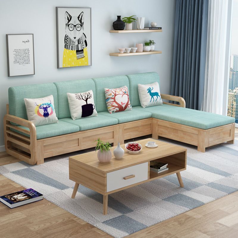 Nordic Settee Cushions Sectional Square Arm Fabric Seating for Living Room