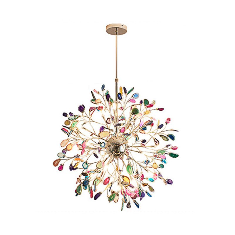Gold Flower Shape Chandelier Light Contemporary Multi Lights Agate Hanging Ceiling Light