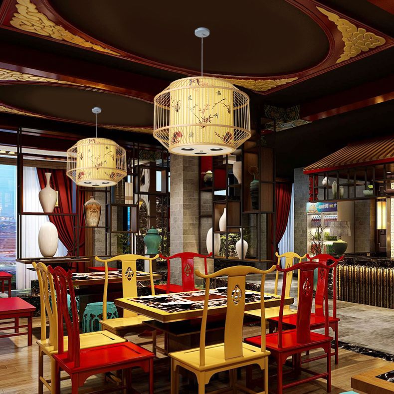 1-Light Bamboo Suspension Pendant Light Chinese Down Mini Pendant for Dining Room