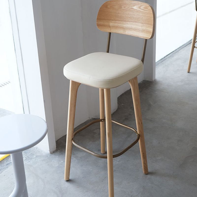 Nordic Style PU Leather Bar-stool Square Seat Counter Bar Stool with Wooden Legs