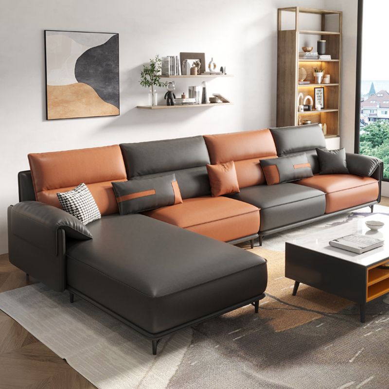 Pillow Arms Contemporary Sofa Faux Leather Living Room Solid Wood Sofa