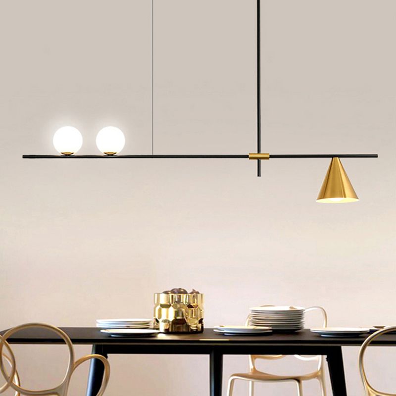 Modern Simple Iron Hanging Lamp Strip Shape Island Light Fixture for Dining Table