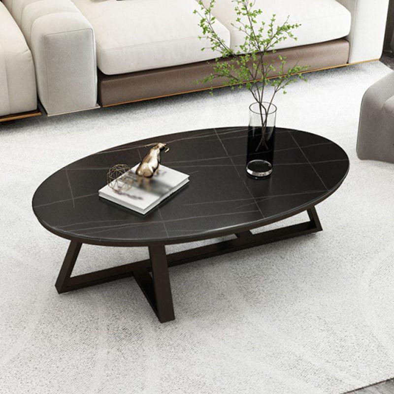 Modern Style Solid Slate Top White Gold/white/black Gold/grey Oval Coffee Table