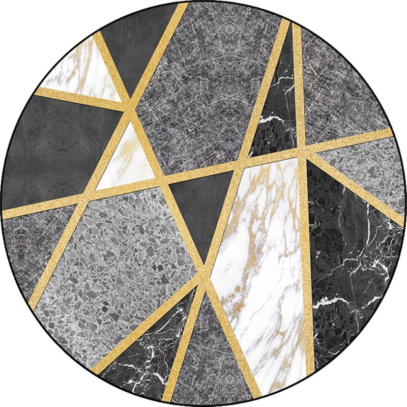Black Modern Rug Polypropylene Marble Surface and Geometry Pattern Carpet Pet Friendly Washable Non-Slip Area Rug for Drawing Room