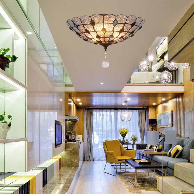 Jeweled Clear Bubble Glass Flush Mount Tiffany 2/3/4 Lights Ceiling Lighting for Dining Room, 12"/16"/19.5" Wide